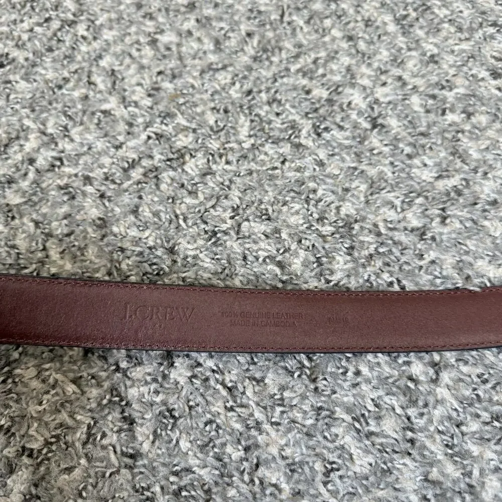 J Crew Dress Belt Mens Size 36 Brown Leather Silver Tone Buckle Made Cambodia